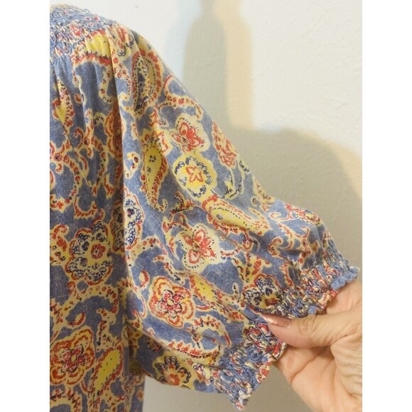 LRL Lauren Ralph Lauren Women Size L Paisley Tie Front Blouse Boho Cottage - Picture 4 of 10